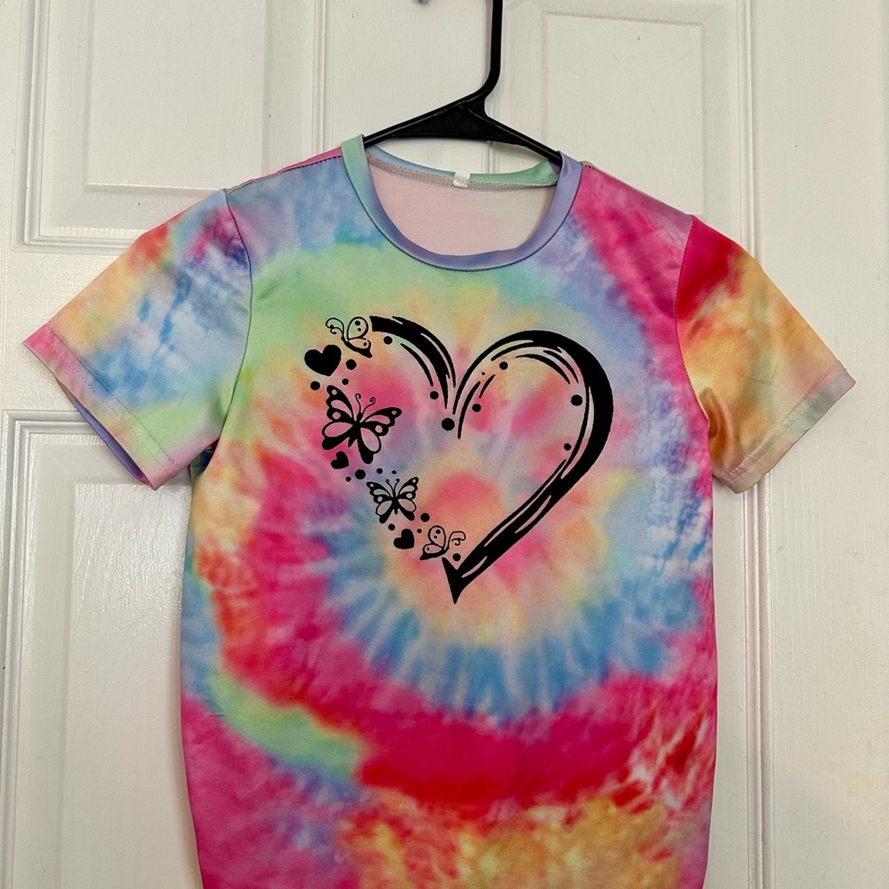 Colorful Tie-Dye Kids Shirt with Heart Design